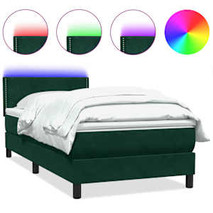 Box spring postel s matrací a LED tmavě zelená 90x210 cm samet - obrázek 2