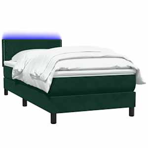 Box spring postel s matrací a LED tmavě zelená 90x210 cm samet - obrázek 3