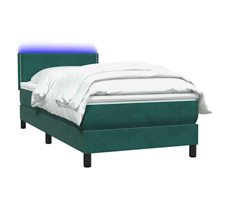 vidaXL Boxspring met matras en LED fluweel donkergroen 100x210 cm
