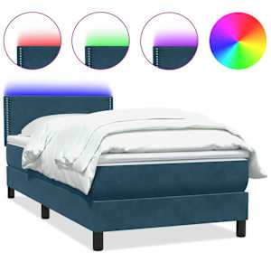 Box spring postel s matrací a LED tmavě modrá 100x210 cm samet - obrázek 2