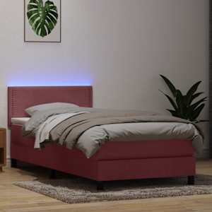 Box spring postel s matrací a LED růžová 100x210 cm samet