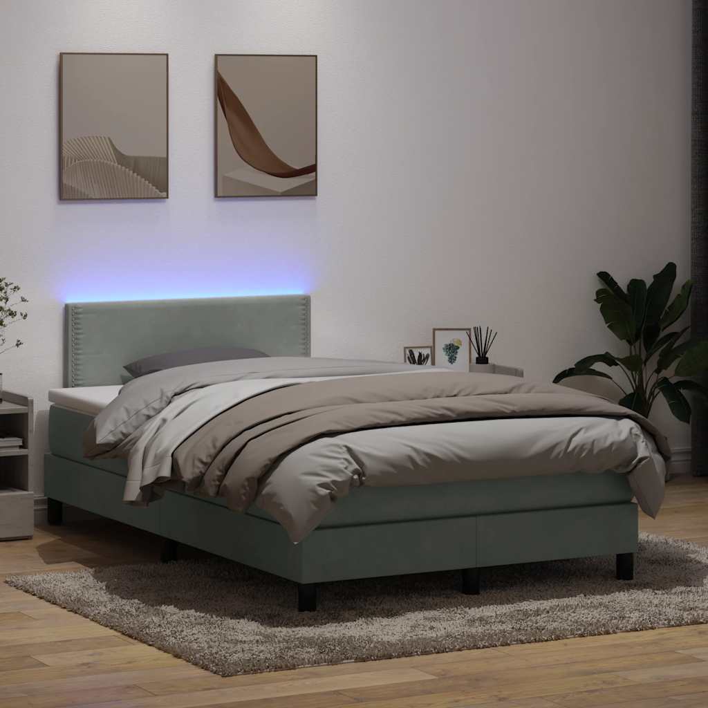 vidaXL Boxspringbett mit Matratze & LED Hellgrau 120x210 cm Samt
