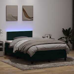 Box spring postel s matrací a LED tmavě zelená 120x210 cm samet - obrázek 1