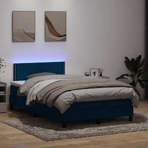 Box spring postel s matrací a LED tmavě modrá 120x210 cm samet - obrázek 1
