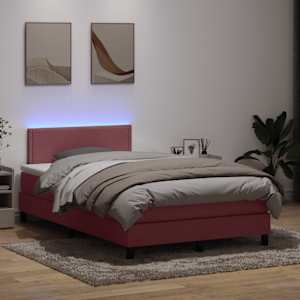 Box spring postel s matrací a LED růžová 120x210 cm samet - obrázek 1