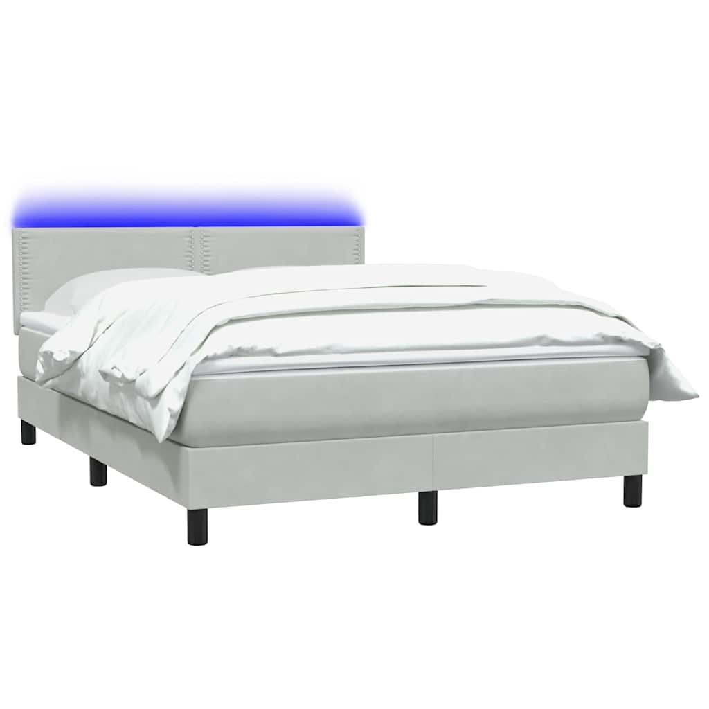 Thumbnail - vidaXL Boxspringbett mit Matratze & LED Hellgrau 140x210 cm Samt