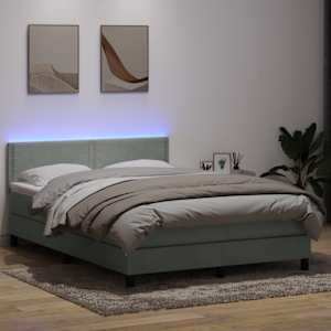 Box spring postel s matrací a LED světle šedá 160x210 cm samet