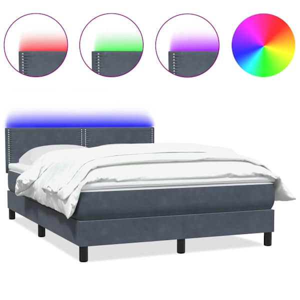 vidaXL kontinentaalvoodi madrats ja LED, tumehall, 160x210 cm, samet