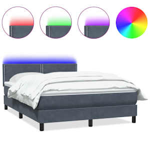 Box spring postel s matrací a LED tmavě šedá 160x210 cm samet - obrázek 2
