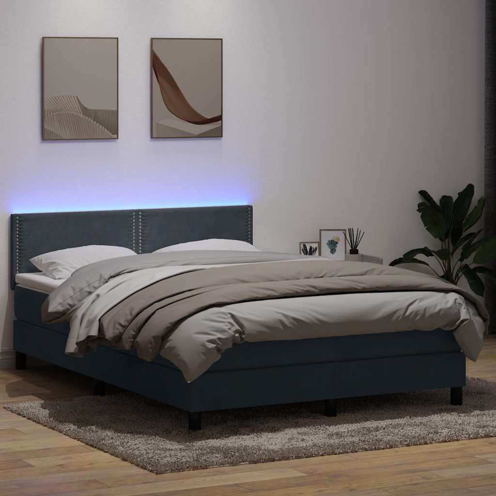 vidaXL kontinentalseng med madras og LED-lys 160x210 cm fløjl mørkegrå