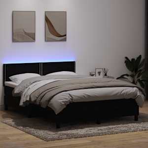 Box spring postel s matrací a LED černá 160x210 cm samet - obrázek 1