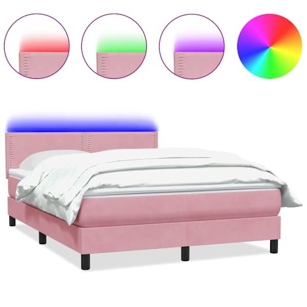 vidaXL kontinentaalvoodi madrats ja LED, roosa, 160x210 cm, samet