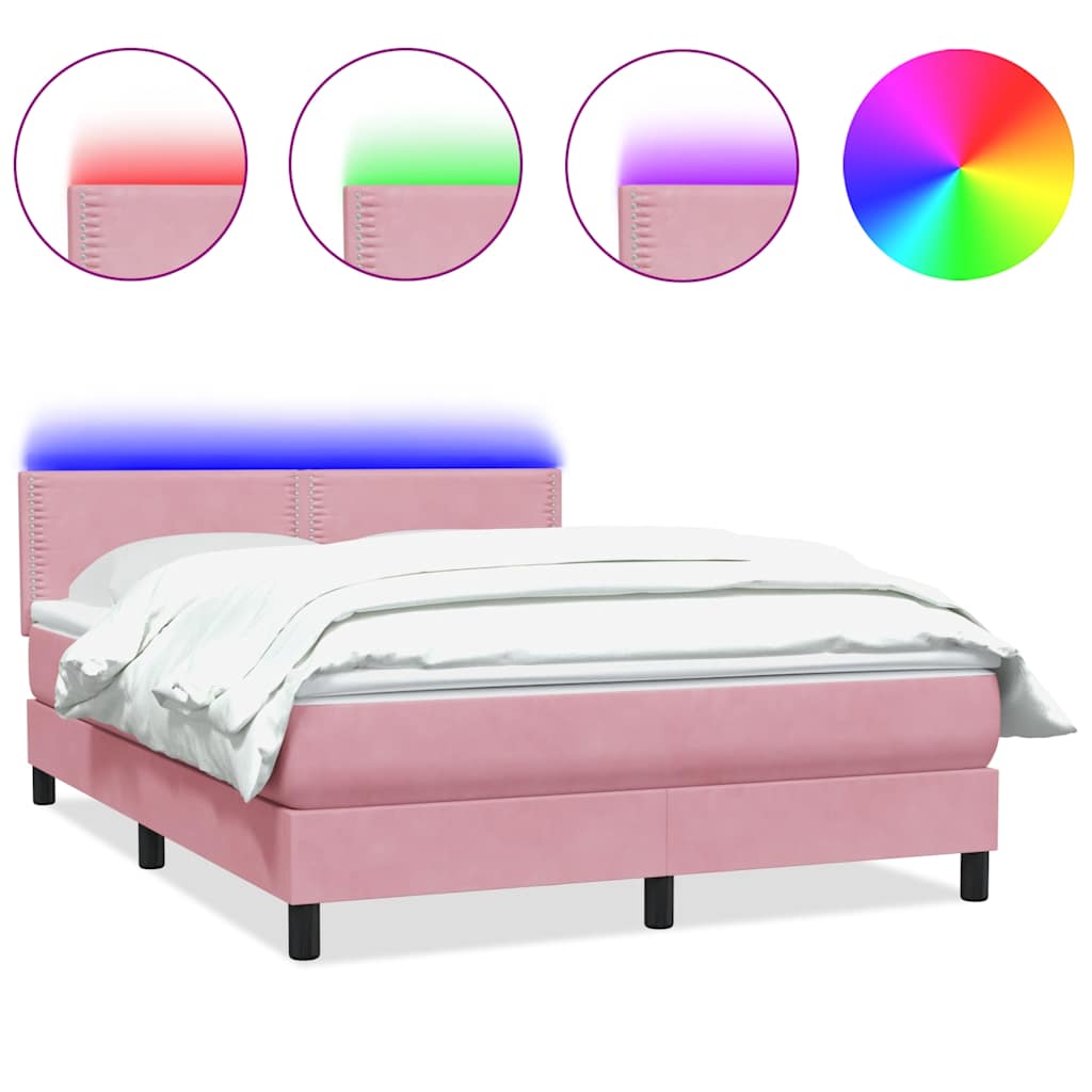 vidaXL Box spring postel s matrací a LED růžová 160x210 cm samet