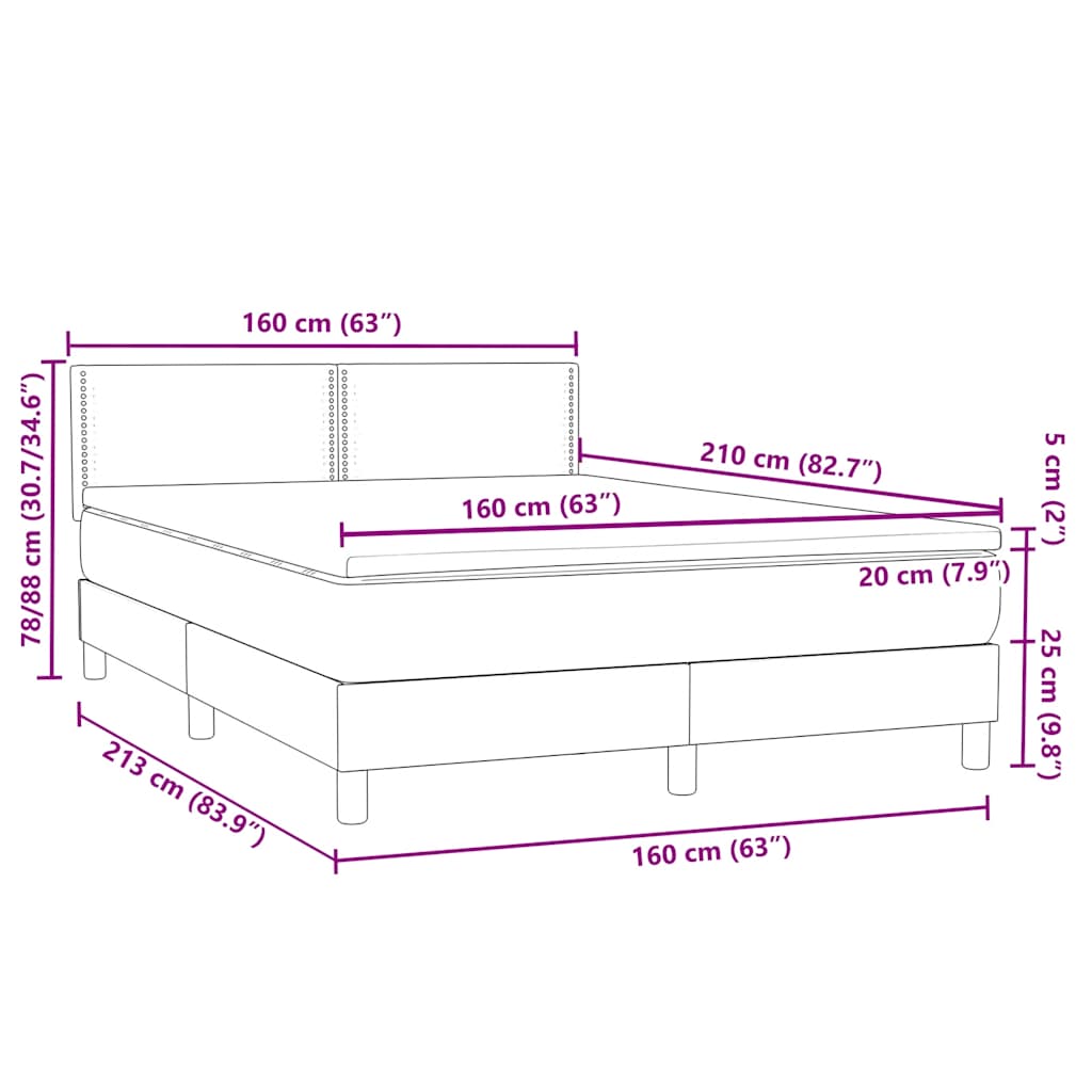 Box spring postel s matrací a LED růžová 160x210 cm samet - obrázek 16