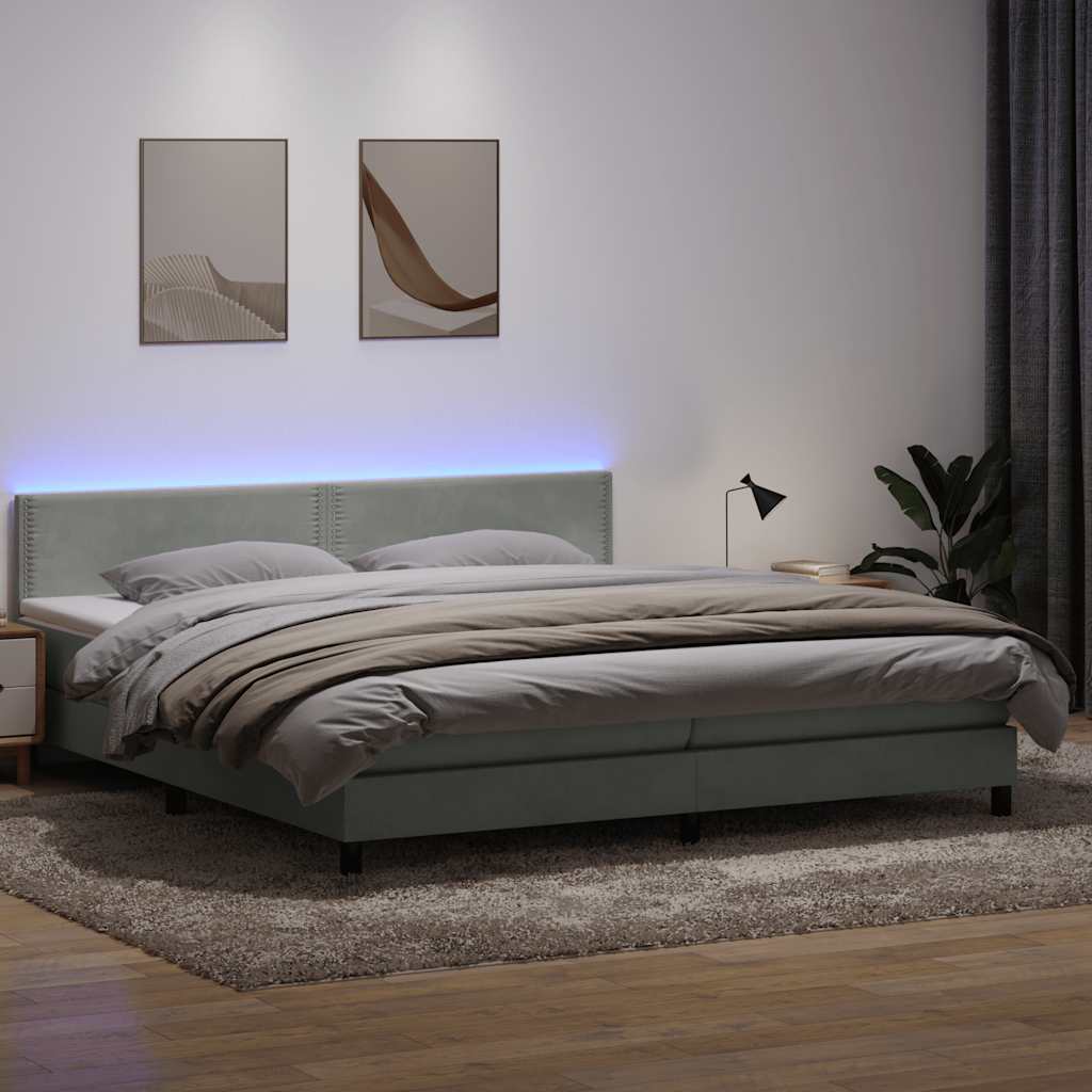 vidaXL Boxspringbett mit Matratze & LED Hellgrau 180x210 cm Samt