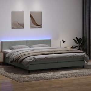 Box spring postel s matrací a LED světle šedá 180x210 cm samet - obrázek 1