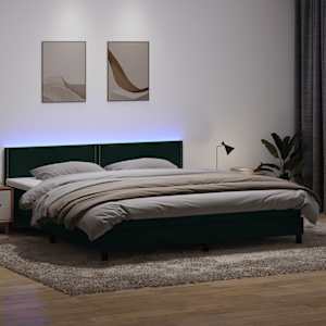 Box spring postel s matrací a LED tmavě zelená 200x210 cm samet - obrázek 1