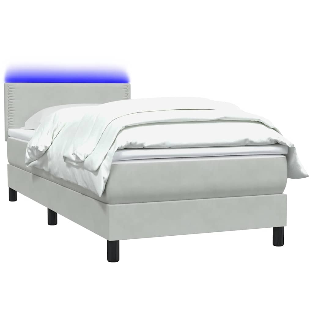Thumbnail - vidaXL Boxspringbett mit Matratze & LED Hellgrau 80x220 cm Samt