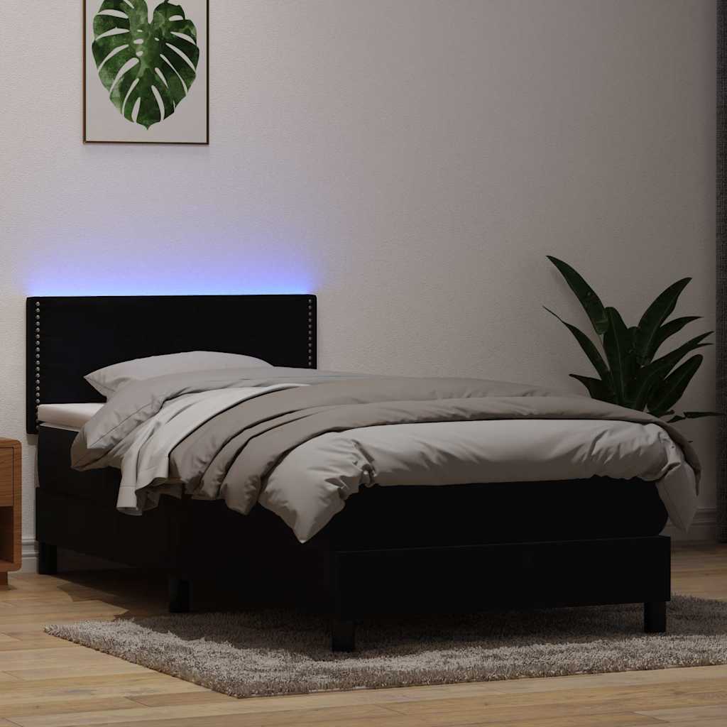 vidaXL Pat cu arcuri cu saltea și LED, negru, 80x220 cm, catifea