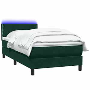 Box spring postel s matrací a LED tmavě zelená 80x220 cm samet - obrázek 3