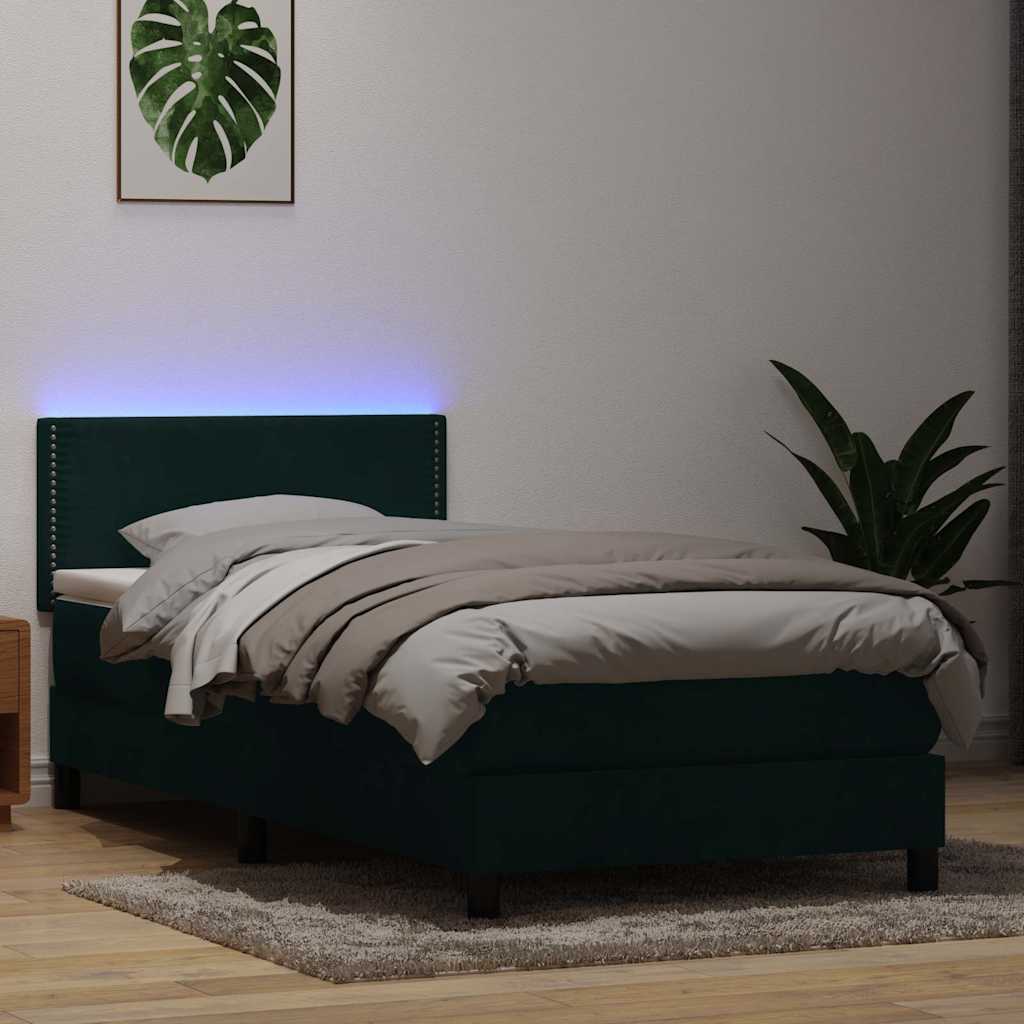 vidaXL Boxspringbett mit Matratze & LED Dunkelgrün 80x220 cm Samt