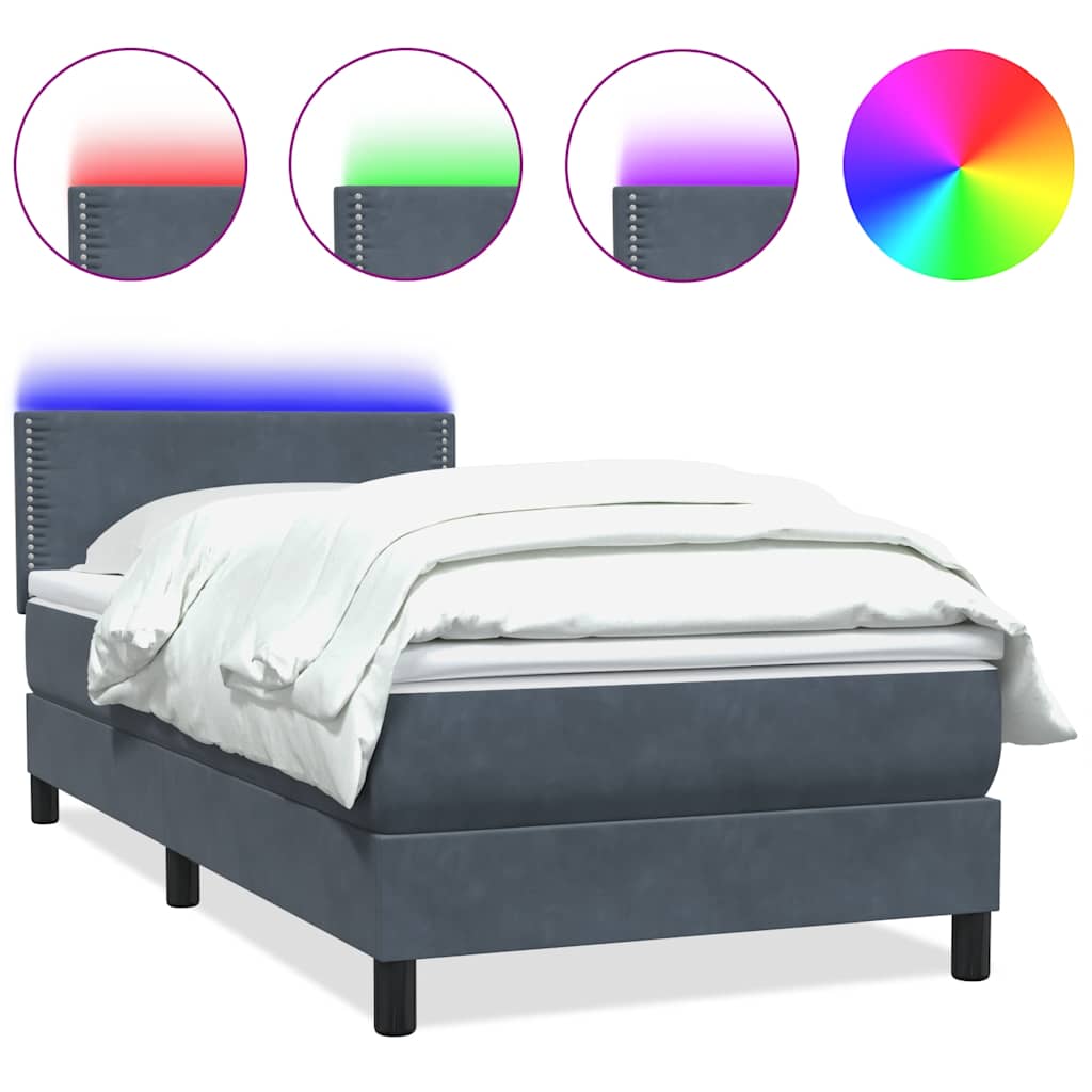 Thumbnail - vidaXL Boxspringbett mit Matratze & LED Dunkelgrau 90x220 cm Samt