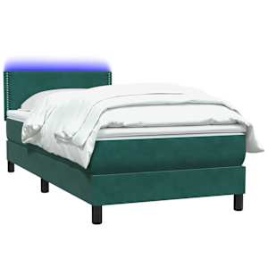 Box spring postel s matrací a LED tmavě zelená 90x220 cm samet - obrázek 3
