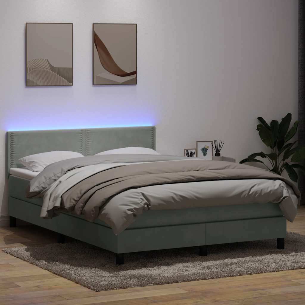 vidaXL Pat box spring cu saltea, gri deschis, 140x220 cm, catifea