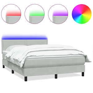Box spring postel s matrací a LED světle šedá 160x220 cm samet - obrázek 2
