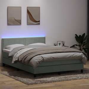 Box spring postel s matrací a LED světle šedá 160x220 cm samet
