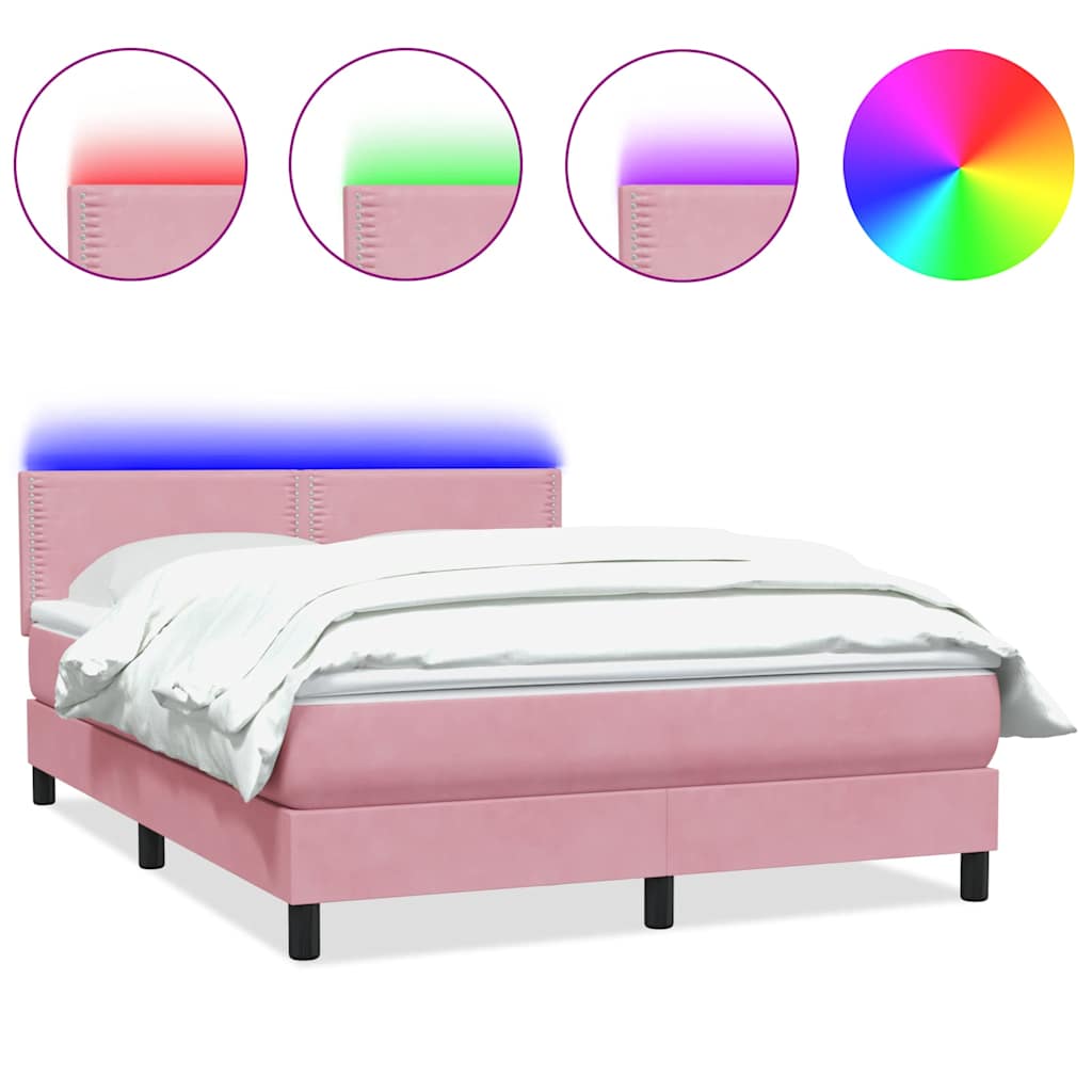 vidaXL Box spring postel s matrací a LED růžová 160x220 cm samet