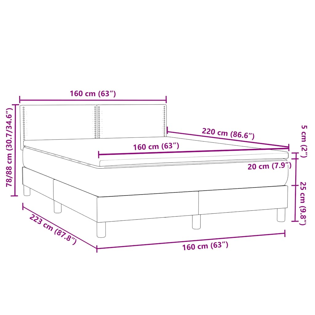 Box spring postel s matrací a LED růžová 160x220 cm samet - obrázek 16