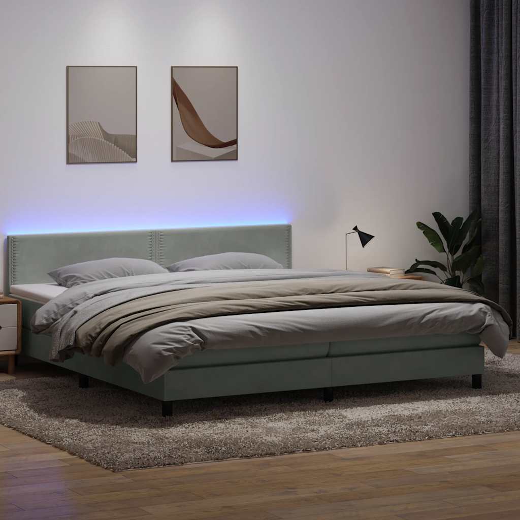 vidaXL Boxspringbett mit Matratze & LED Hellgrau 180x220 cm Samt