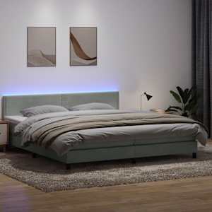 Box spring postel s matrací a LED světle šedá 180x220 cm samet - obrázek 1