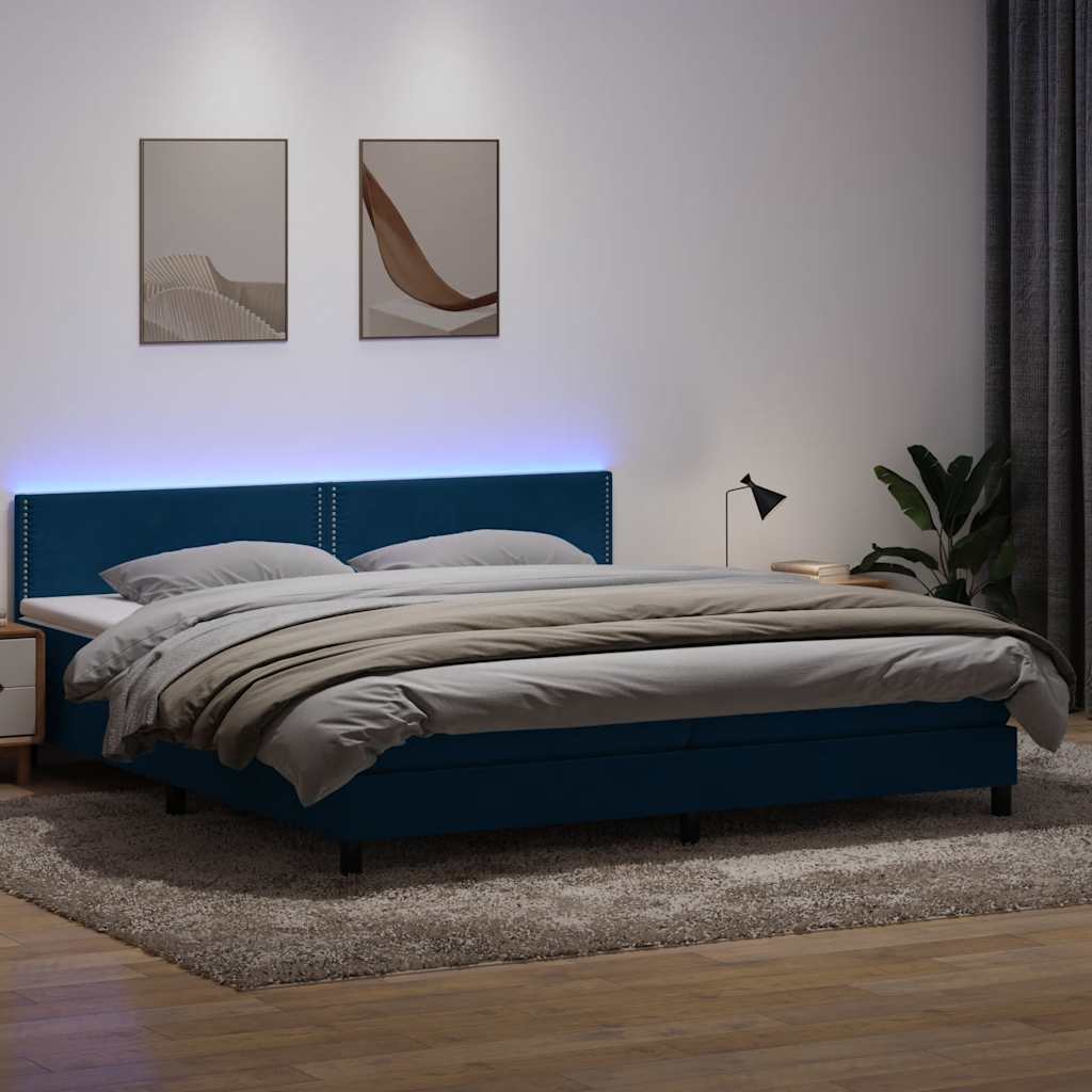 vidaXL Pat box spring cu saltea, albastru închis, 200x220 cm, catifea