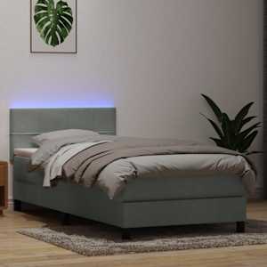 Box spring postel s matrací a LED světle šedá 80x210 cm samet - obrázek 1