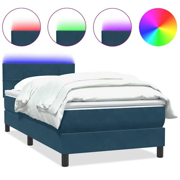 vidaXL kontinentaalvoodi madrats ja LED Tumesinine 80x210 cm samet