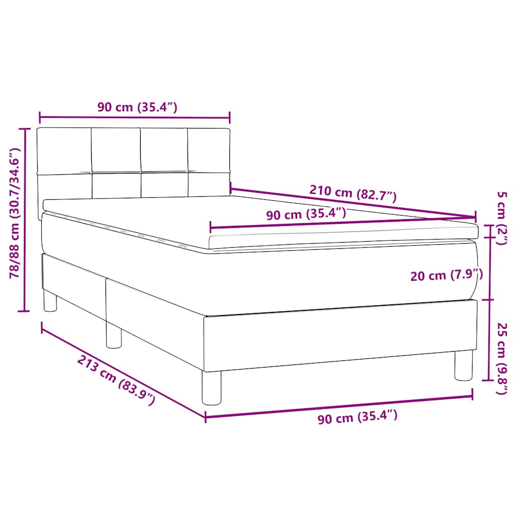 Box spring postel s matrací a LED černá 90x210 cm samet - obrázek 16