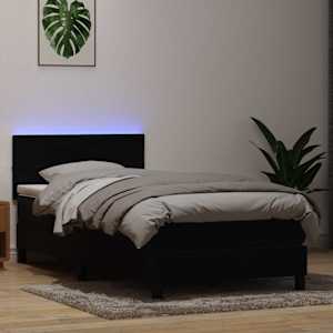 Box spring postelja z vzmetnico LED črna 90x210 cm žamet