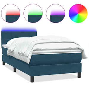 Box spring postel s matrací a LED tmavě modrá 100x210 cm samet - obrázek 2