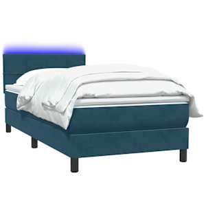 Box spring postel s matrací a LED tmavě modrá 100x210 cm samet - obrázek 3