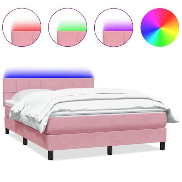vidaXL kontinentaalvoodi madrats ja LED, roosa, 140x210 cm, samet