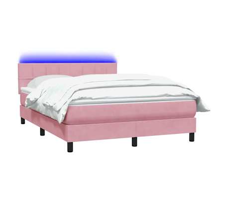 vidaXL Cama box spring c/ colch&atilde;o e LED 140x210 cm veludo Rosa