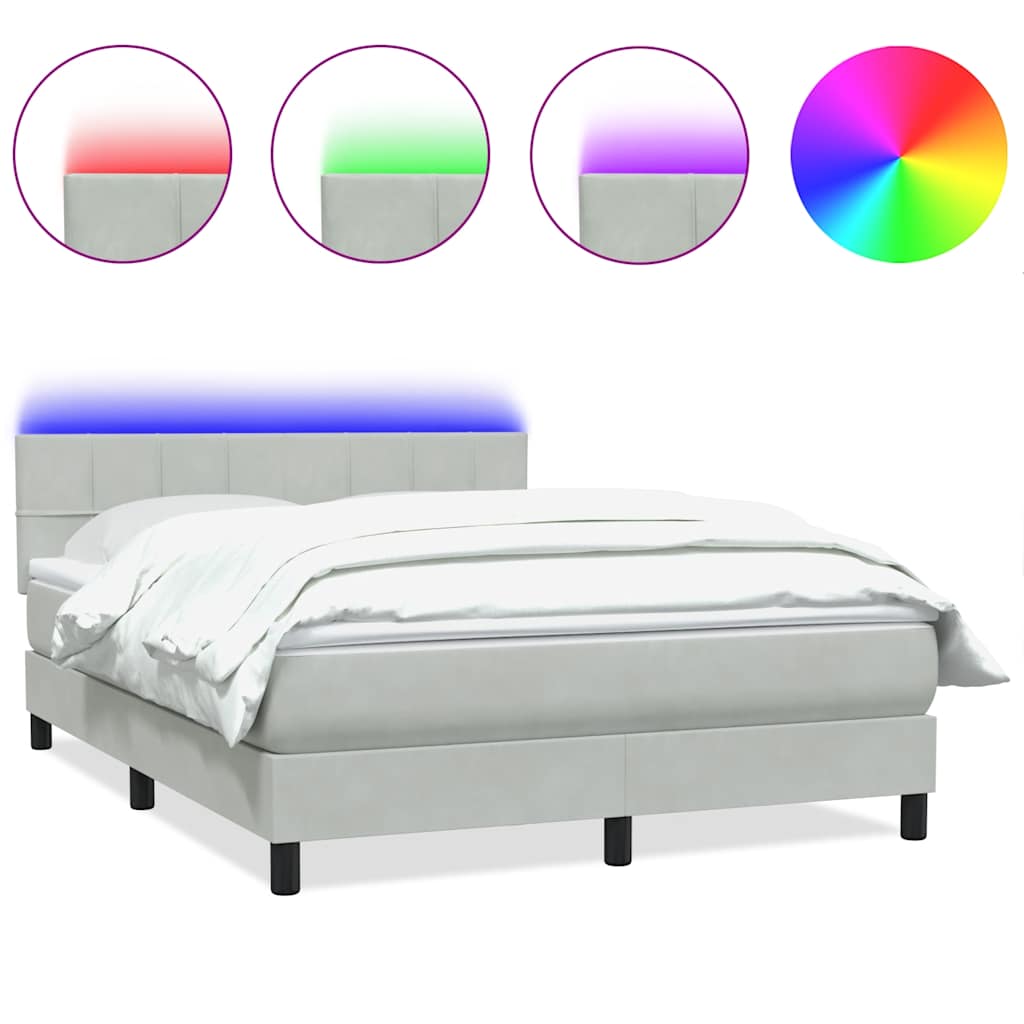 vidaXL Boxspring met matras en LED fluweel lichtgrijs 160x210 cm grijs, foto 3