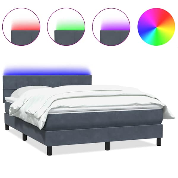 vidaXL kontinentaalvoodi madrats ja LED, tumehall, 160x210 cm, samet