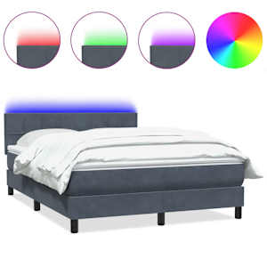 Box spring postel s matrací a LED tmavě šedá 160x210 cm samet - obrázek 2
