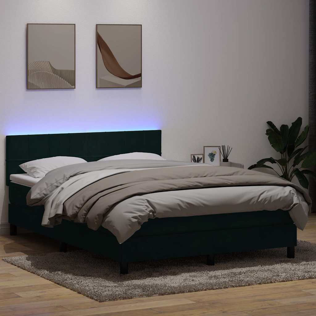 vidaXL Pat cu arcuri cu saltea și LED, verde închis, 160x210 cm, catifea