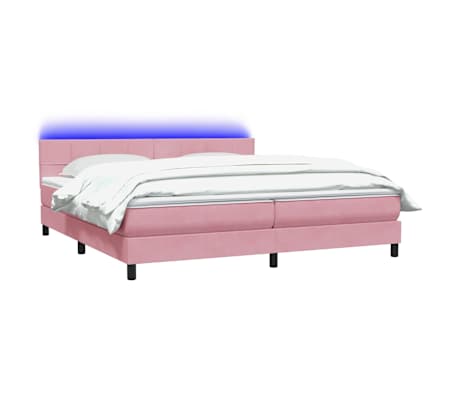 vidaXL Boxspringbett mit Matratze & LED Rosa 180x210 cm Samt