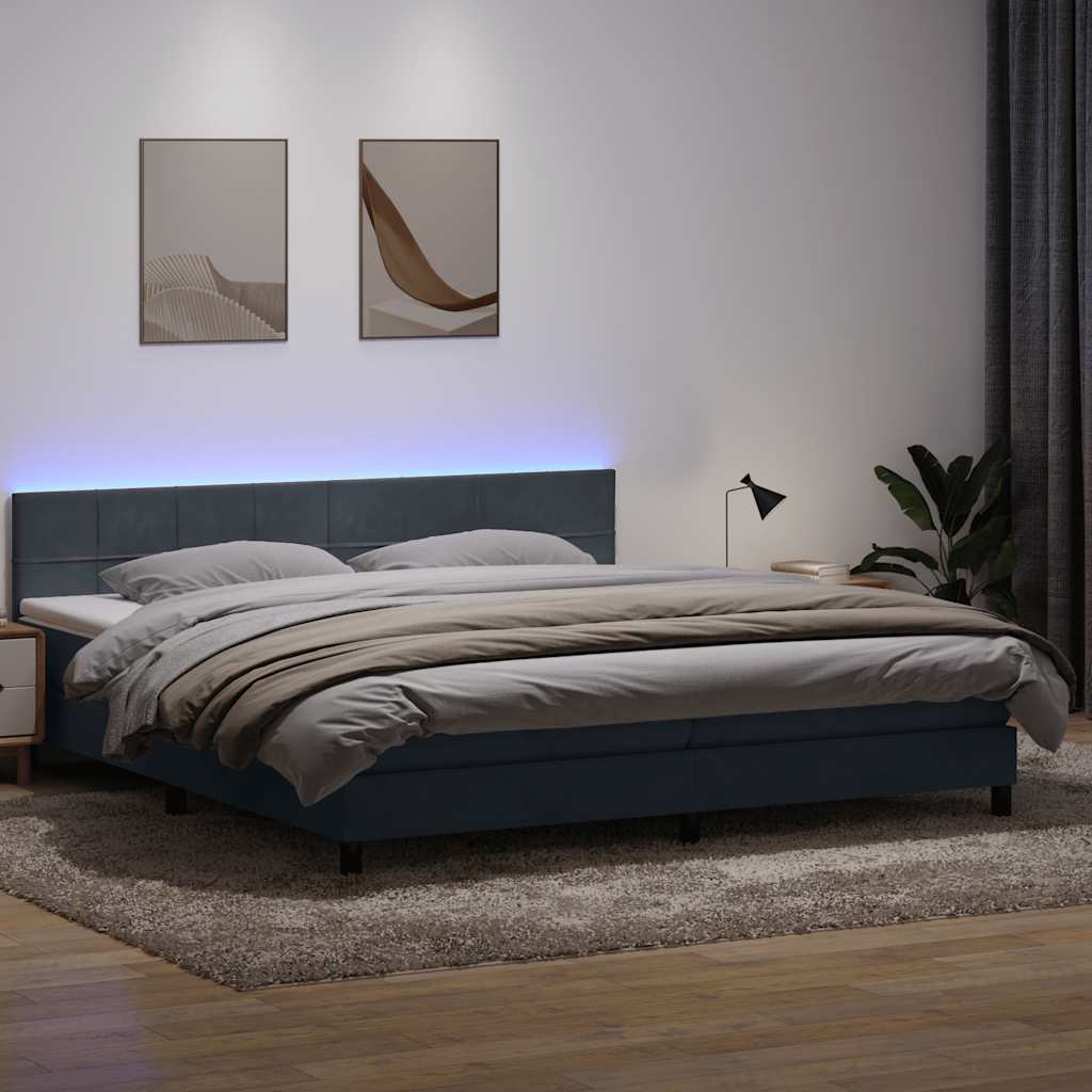 vidaXL Pat box spring cu saltea, gri închis, 200x210 cm, catifea