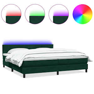 Box spring postel s matrací a LED tmavě zelená 200x210 cm samet - obrázek 2
